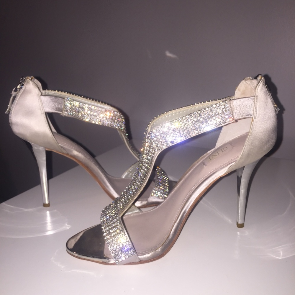 Glint Silver Rhinestone Heels with Silver Heel
